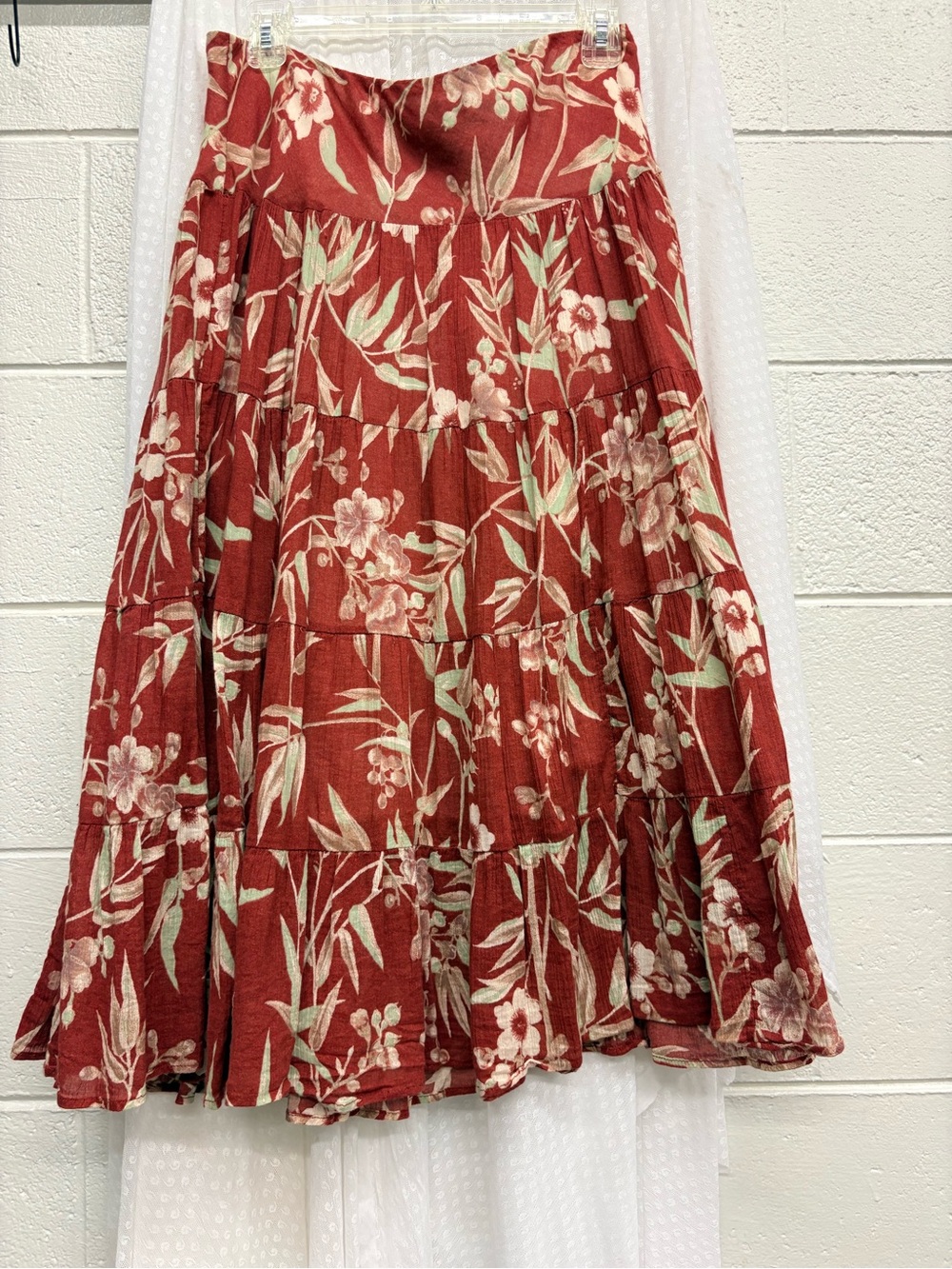 Chaps Rust Red Floral Tiered Maxi Skirt